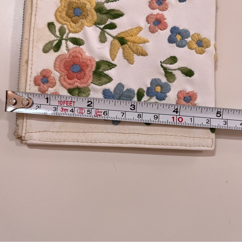 Vintage 40 50 Retro white Leather Pastel embroidered Cottagecore Clutch mini Bag - Picture 8 of 16